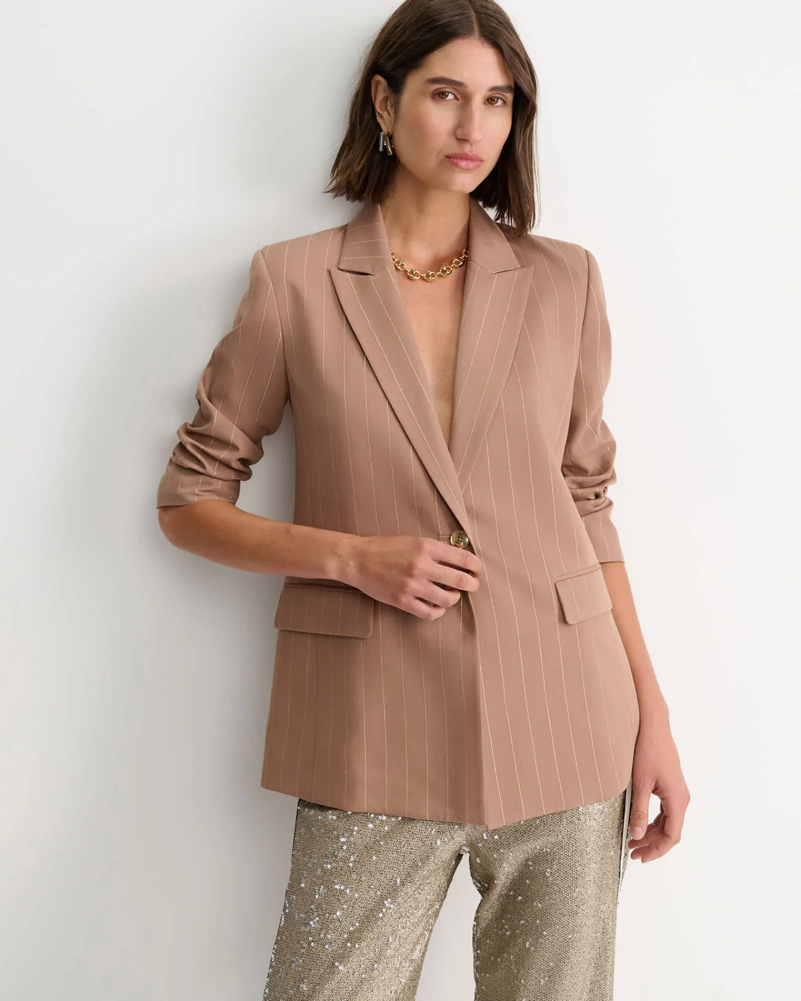 Sale Sportscraft Mina Lurex Pinstripe Jacket in Tan