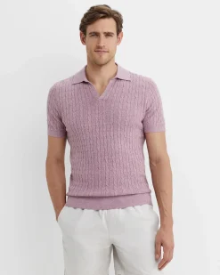 Clearance Sportscraft Murrinar Cable Knit Polo in Pink Melange PinkMelange