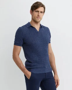 Fashion Sportscraft Murrinar Cable Knit Polo in Dark Blue Melange DarkBlueMelange
