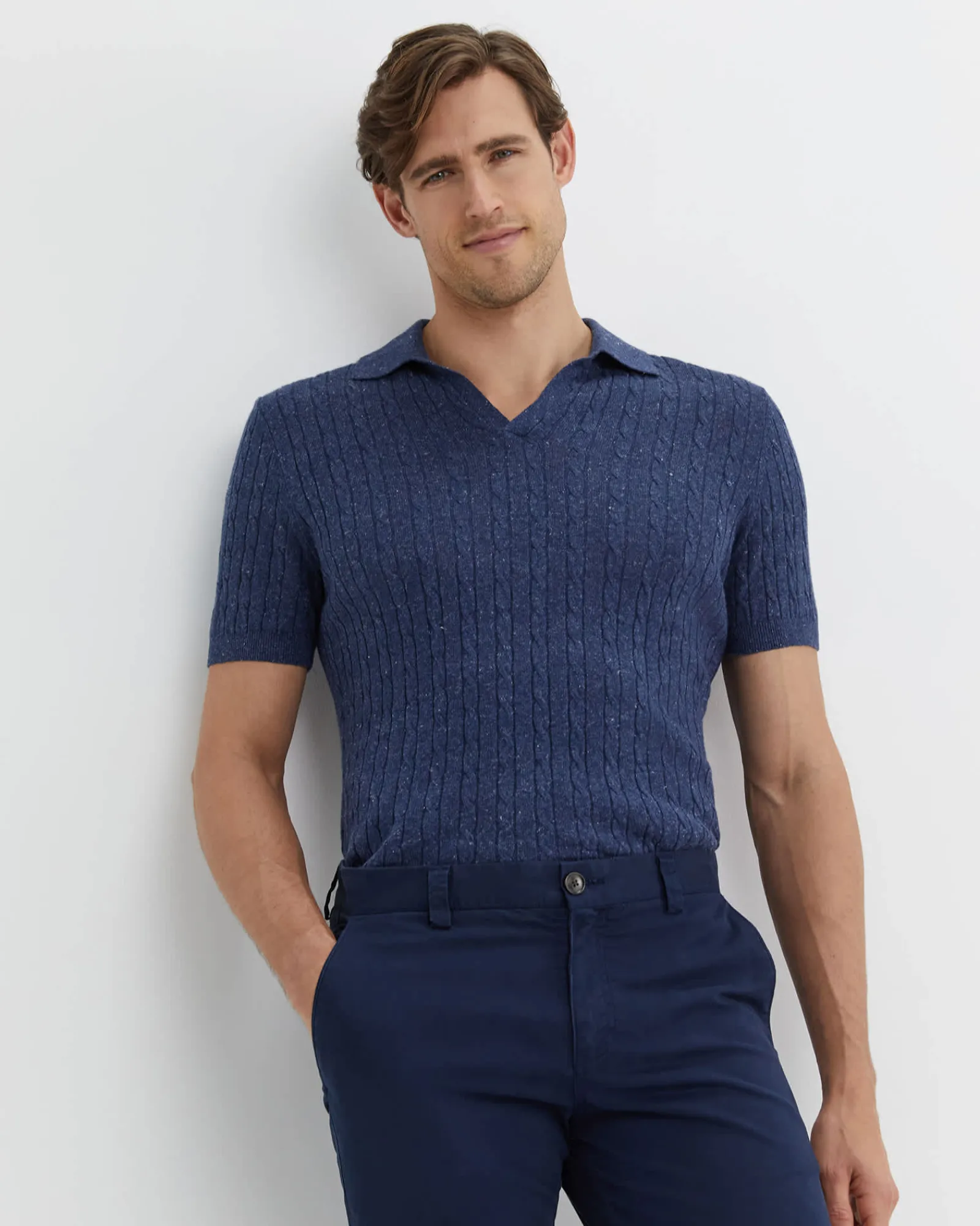 Fashion Sportscraft Murrinar Cable Knit Polo in Dark Blue Melange DarkBlueMelange