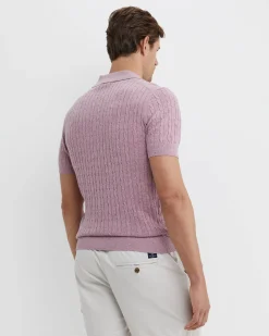 Clearance Sportscraft Murrinar Cable Knit Polo in Pink Melange PinkMelange