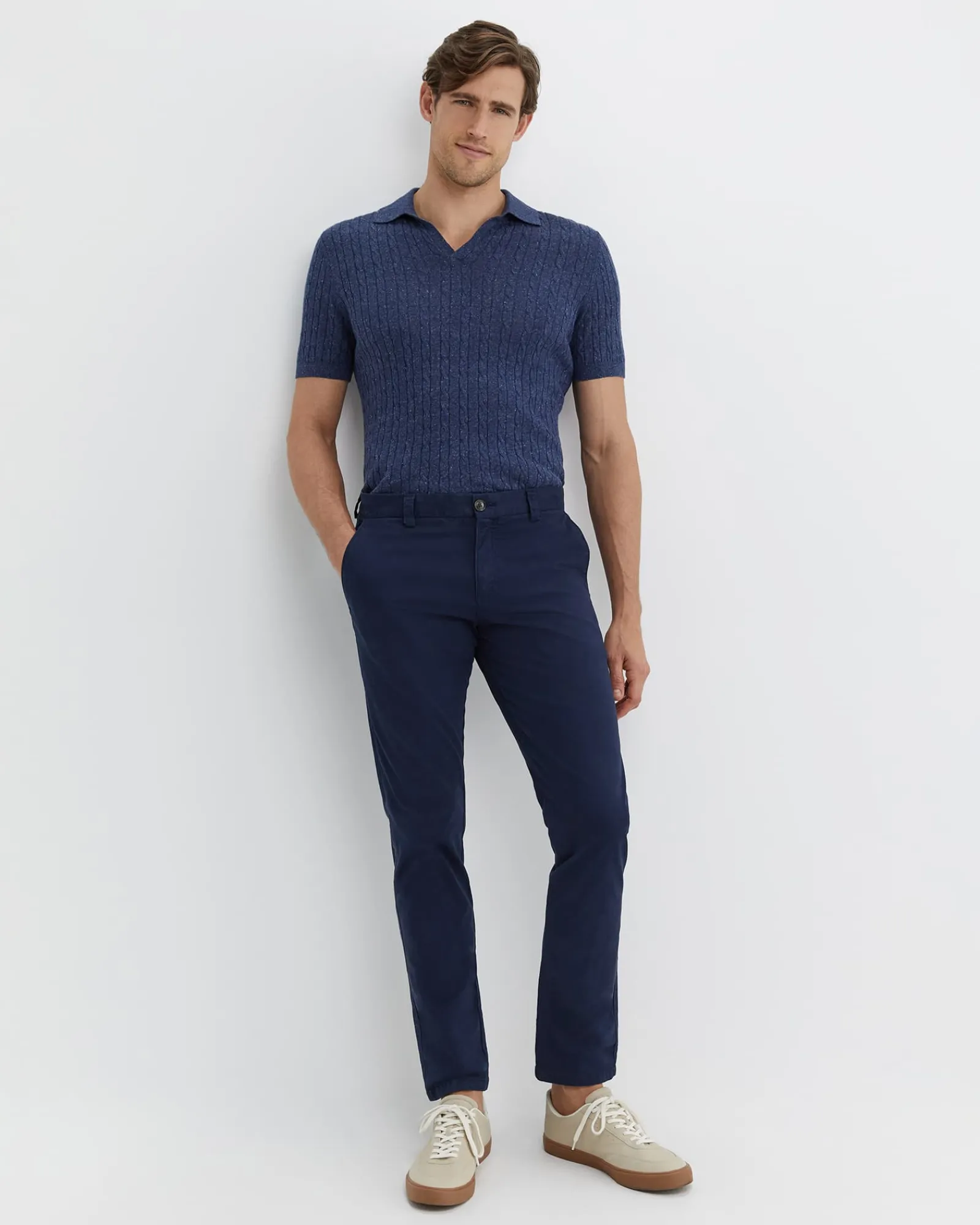 Fashion Sportscraft Murrinar Cable Knit Polo in Dark Blue Melange DarkBlueMelange