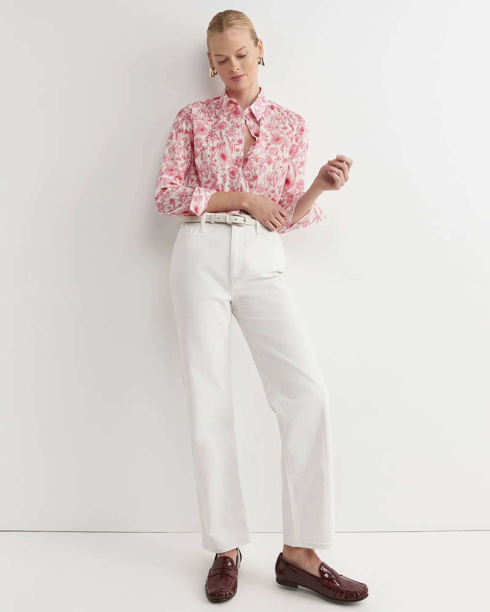 Outlet Sportscraft Muse Liberty Long Sleeve Shirt in Whitepink White/pink