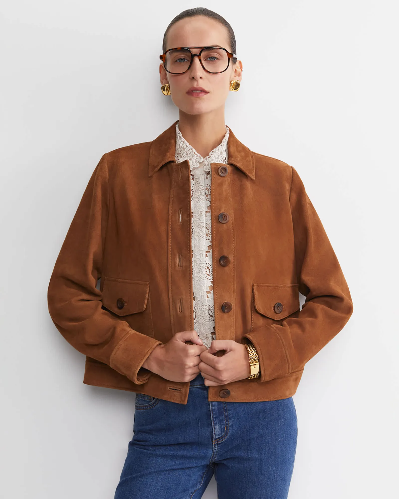 Fashion Sportscraft Myra Suede Jacket in Tan