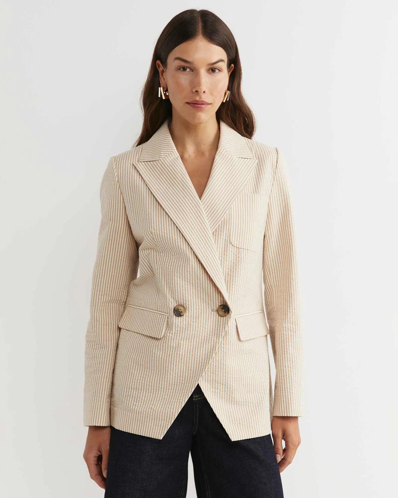 Online Sportscraft Nikoo Stripe Jacket in Tanwhite Tan/white