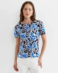 Clearance Sportscraft Nur Short Sleeve Mercerised Tee in Blue Multi BlueMulti