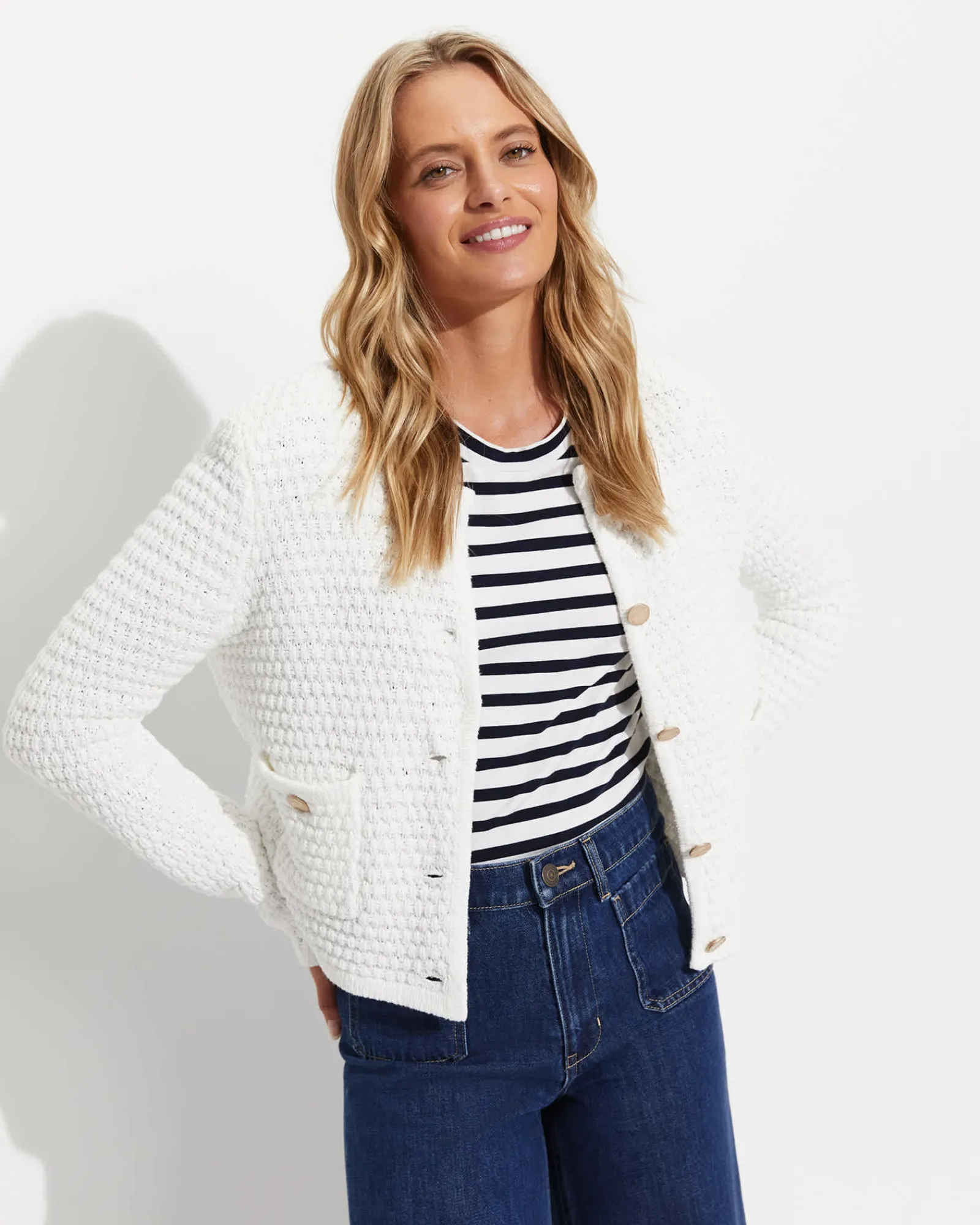 Fashion Sportscraft Olivia Tape Yarn Cardigan in Winter White WinterWhite