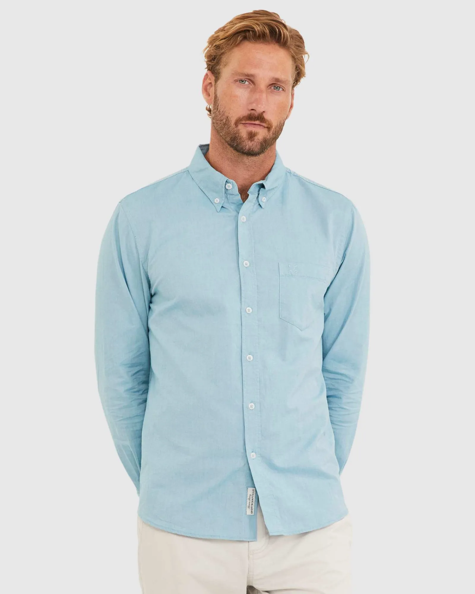 Clearance Sportscraft Oxford Long Sleeve Shirt in Mountain Blue MountainBlue