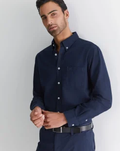 Discount Sportscraft Oxford Long Sleeve Shirt in Classic Navy ClassicNavy
