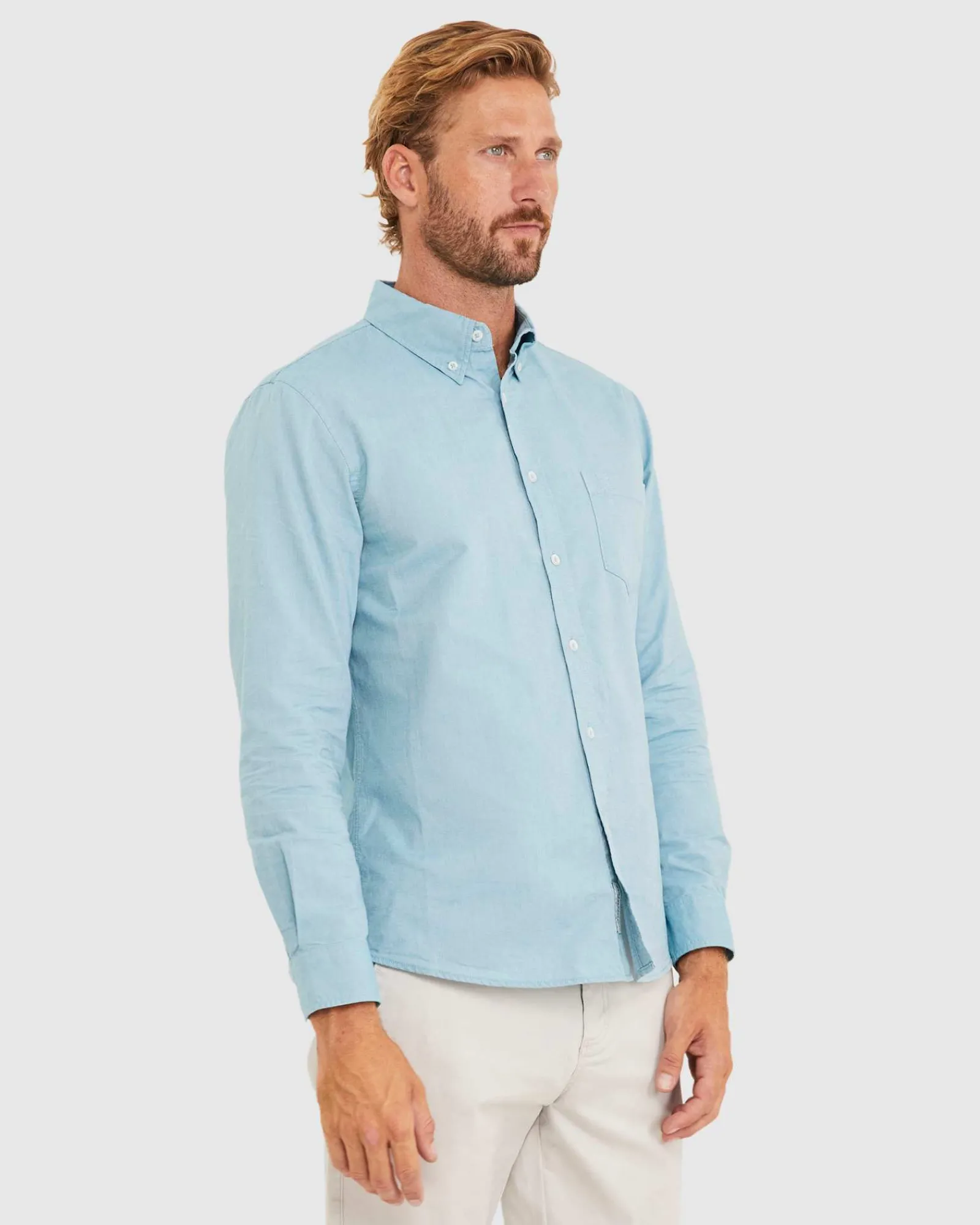 Clearance Sportscraft Oxford Long Sleeve Shirt in Mountain Blue MountainBlue