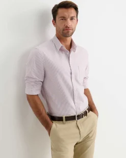 New Sportscraft Oxford Stripe Long Sleeve Shirt in Fig