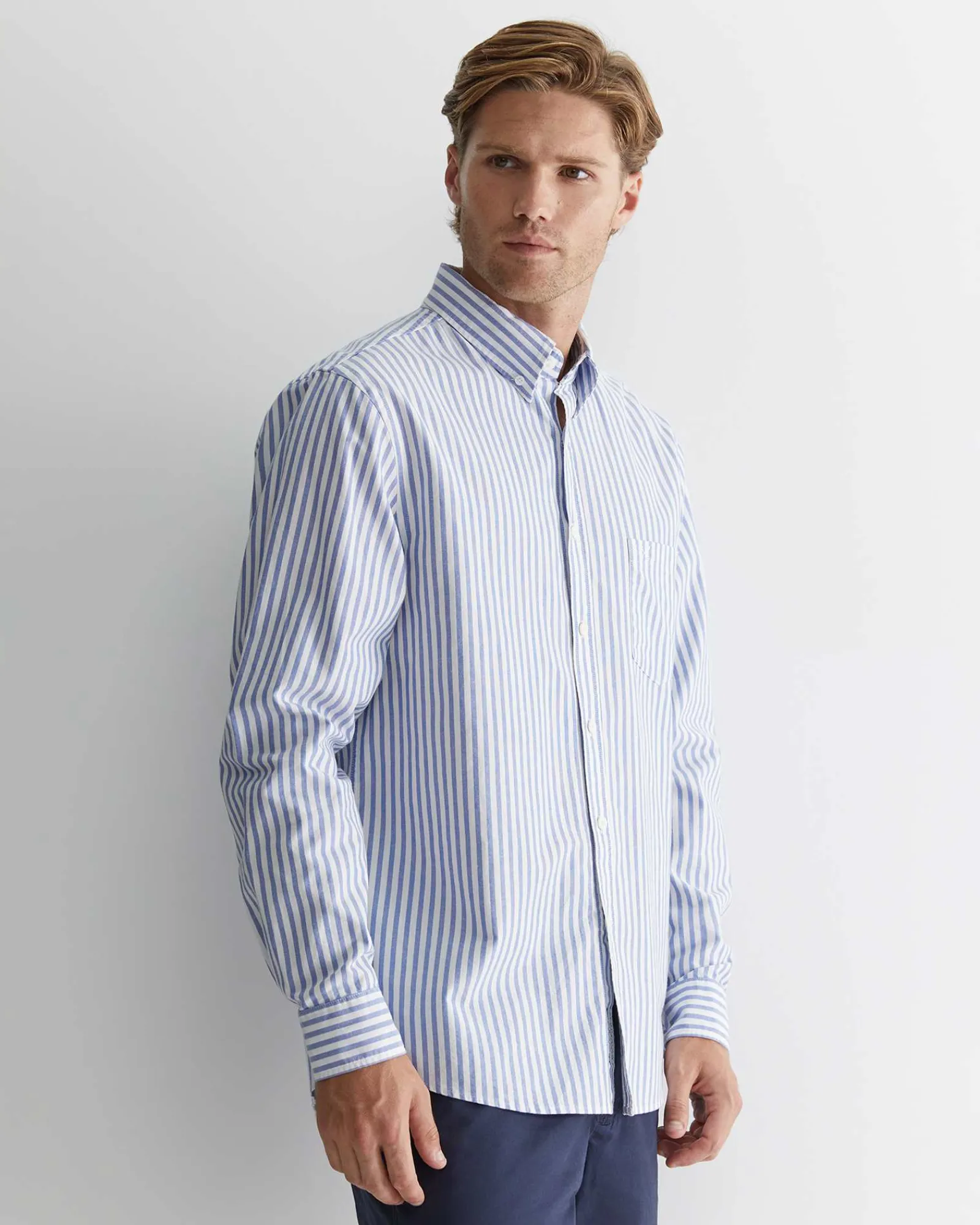Fashion Sportscraft Oxford Stripe Long Sleeve Shirt in Dutch Blue DutchBlue