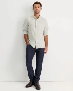 Best Sportscraft Oxford Stripe Long Sleeve Shirt in Khaki