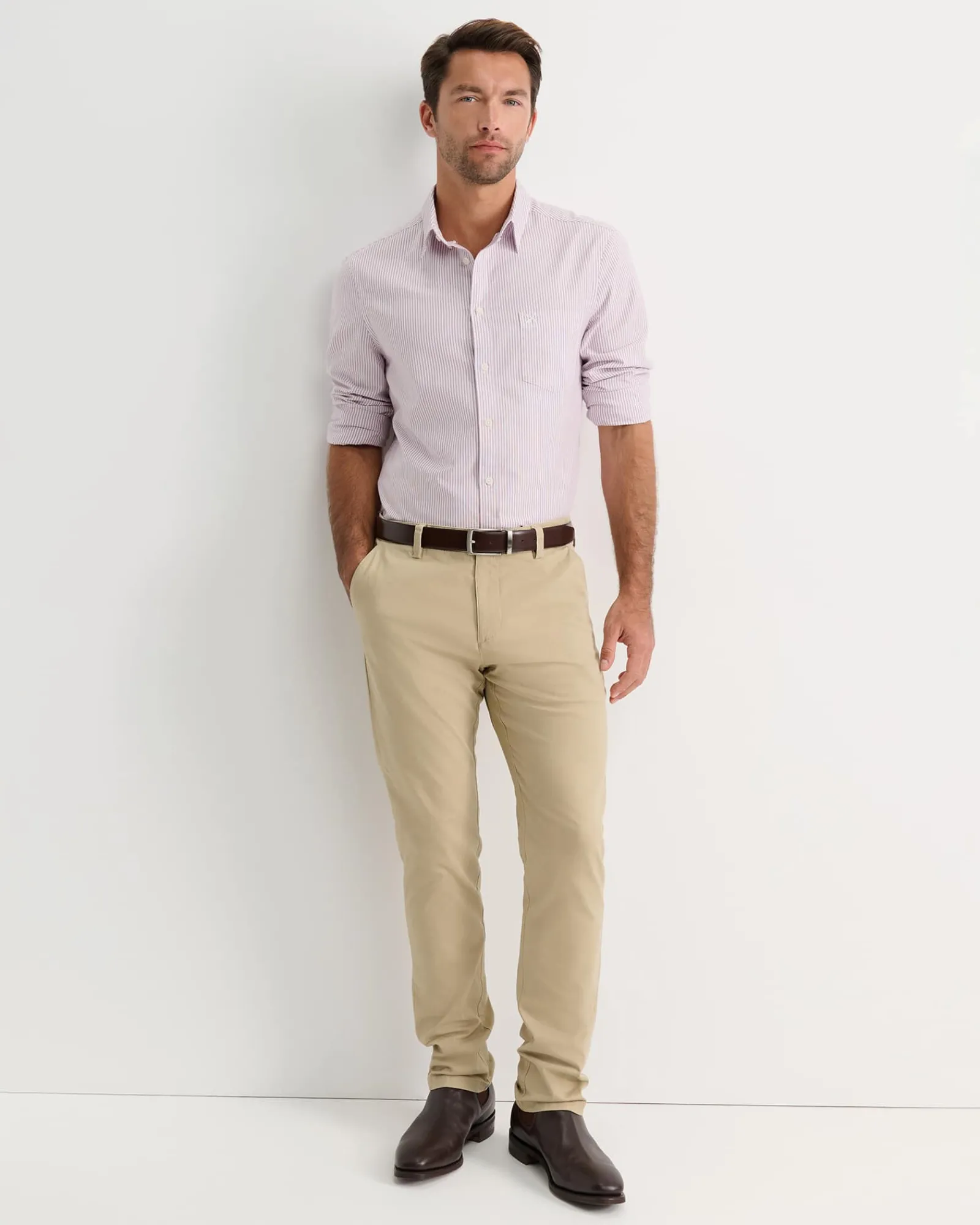 New Sportscraft Oxford Stripe Long Sleeve Shirt in Fig