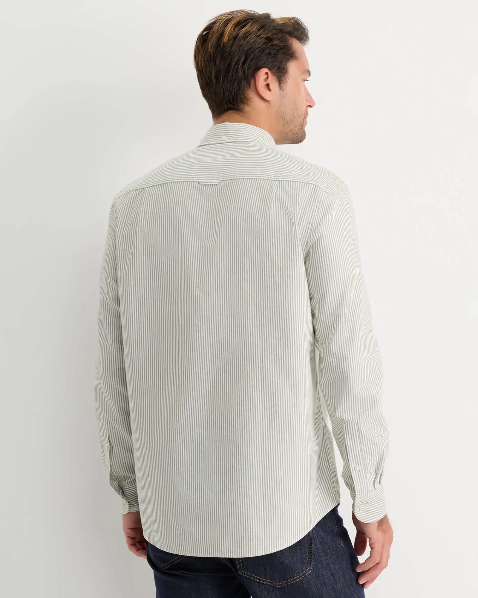 Best Sportscraft Oxford Stripe Long Sleeve Shirt in Khaki
