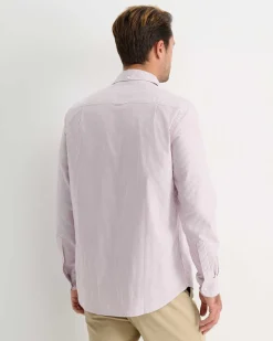 New Sportscraft Oxford Stripe Long Sleeve Shirt in Fig