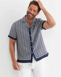 Hot Sportscraft Paddington Short Sleeve Linen Blend Shirt in Navy