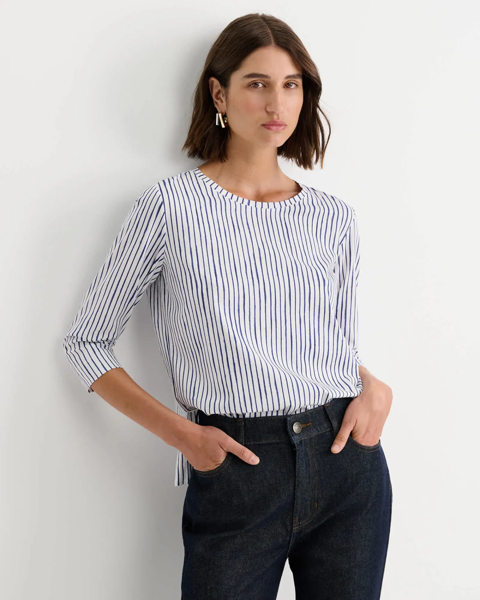 Discount Sportscraft Painted Stripe Mercerised Tee in Whiteblue White/blue