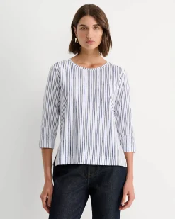 Discount Sportscraft Painted Stripe Mercerised Tee in Whiteblue White/blue