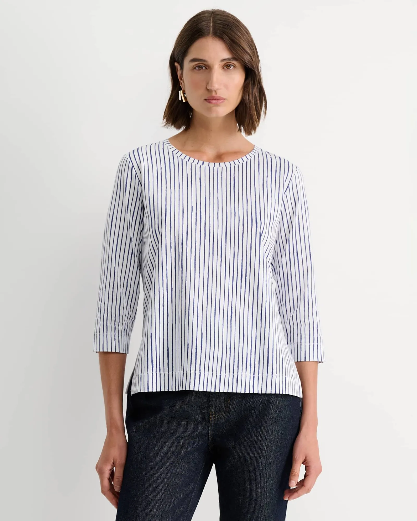 Discount Sportscraft Painted Stripe Mercerised Tee in Whiteblue White/blue