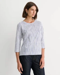 Discount Sportscraft Painted Stripe Mercerised Tee in Whiteblue White/blue