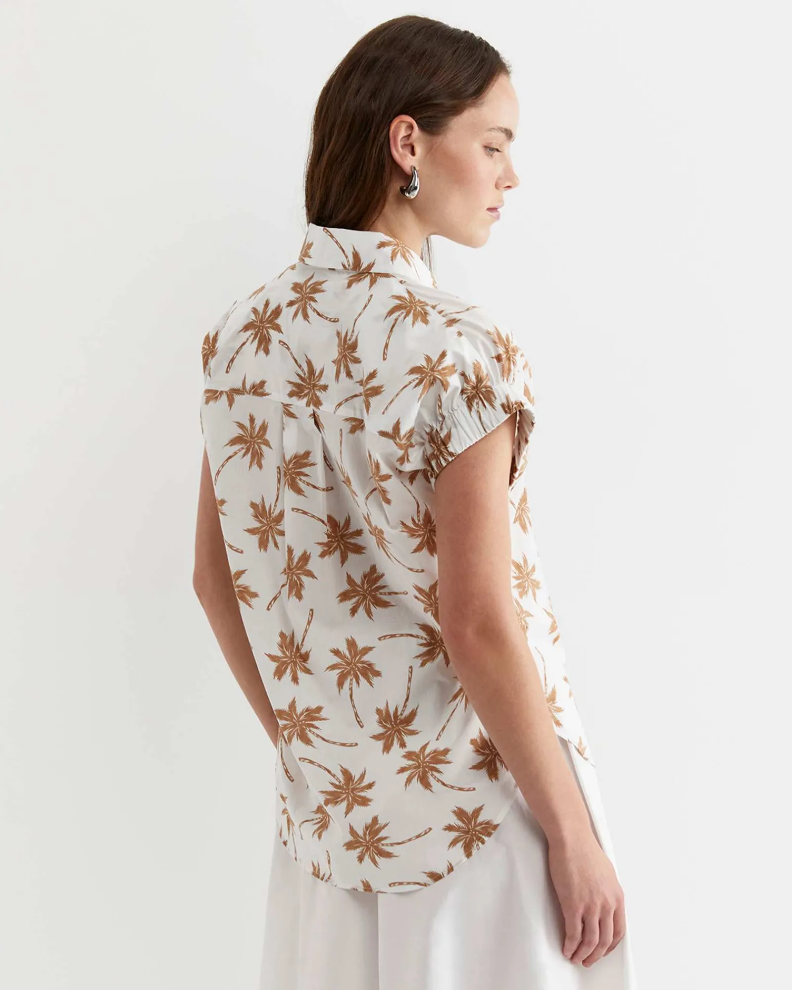 Sale Sportscraft Palm Short Sleeve Lily Voile Shirt in Tanwhite Tan/white