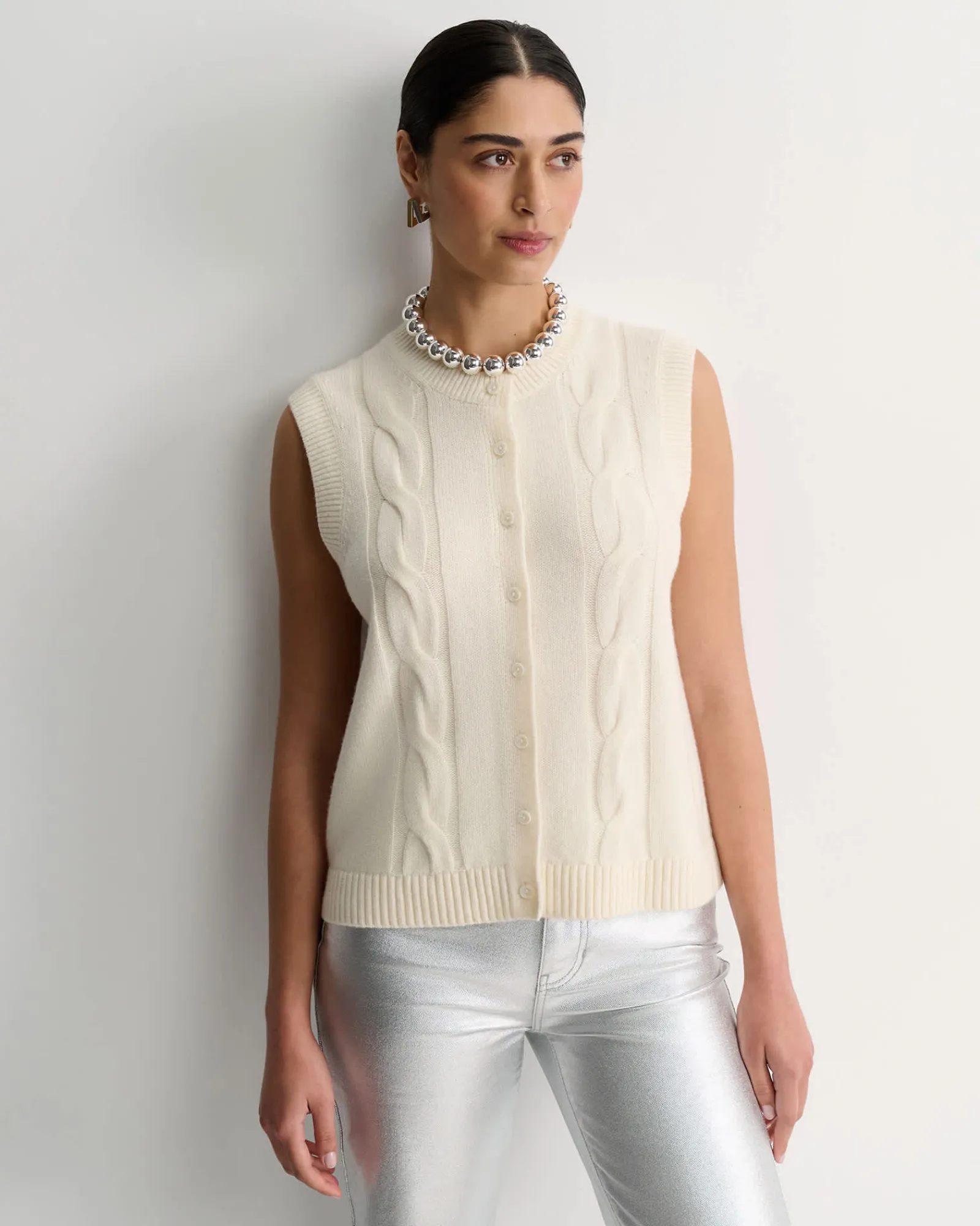 Fashion Sportscraft Pearl Chunky Cable Vest in Winter White WinterWhite