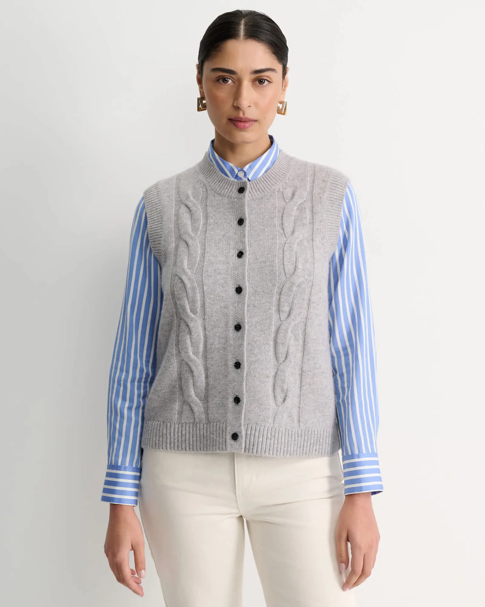 Fashion Sportscraft Pearl Chunky Cable Vest in Grey Melange GreyMelange