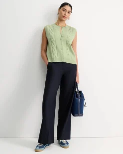 New Sportscraft Pearl Chunky Cable Vest in Avocado