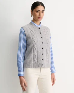 Fashion Sportscraft Pearl Chunky Cable Vest in Grey Melange GreyMelange
