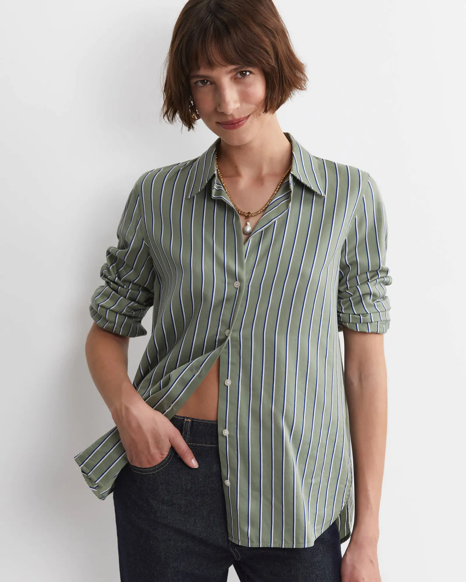 Clearance Sportscraft Pia Stripe Cotton Silk Shirt in Multi