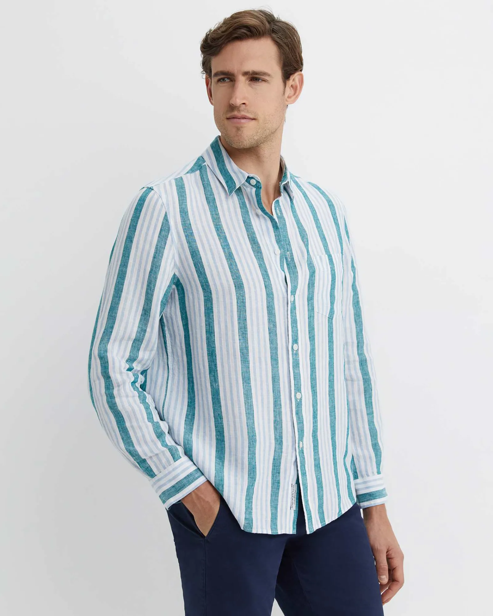 New Sportscraft Pointon Long Sleeve Stripe Shirt in Whiteblue White/blue