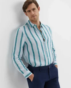 New Sportscraft Pointon Long Sleeve Stripe Shirt in Whiteblue White/blue