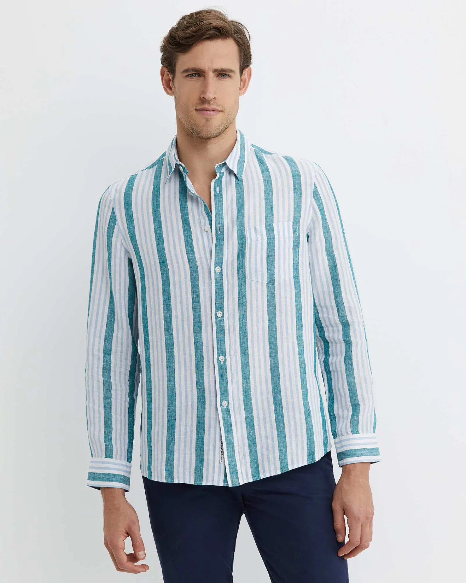 New Sportscraft Pointon Long Sleeve Stripe Shirt in Whiteblue White/blue