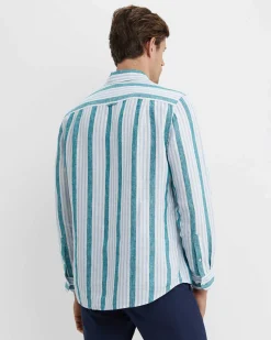 New Sportscraft Pointon Long Sleeve Stripe Shirt in Whiteblue White/blue