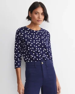 Clearance Sportscraft Polka Mercerised Tee in Whitenavy White/navy