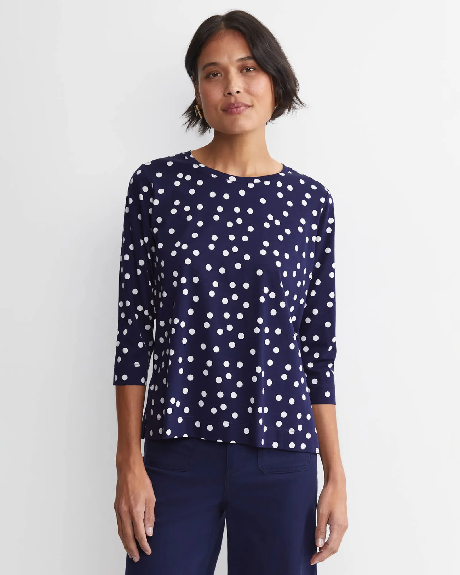 Clearance Sportscraft Polka Mercerised Tee in Whitenavy White/navy