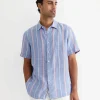 Online Sportscraft Redfern Short Sleeve Linen Stripe Shirt in Pinkblue Pink/blue