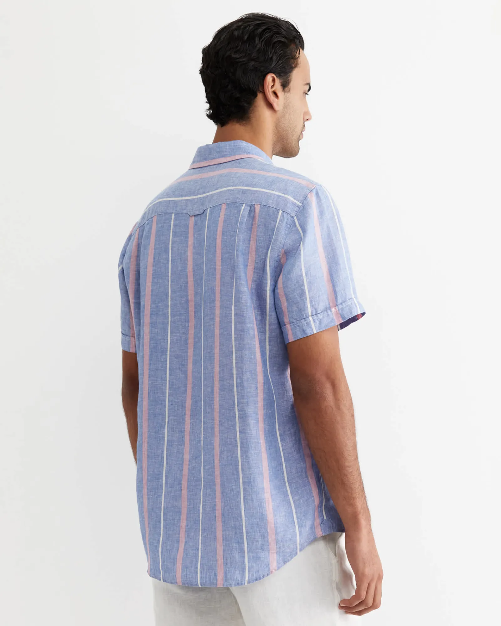 Online Sportscraft Redfern Short Sleeve Linen Stripe Shirt in Pinkblue Pink/blue
