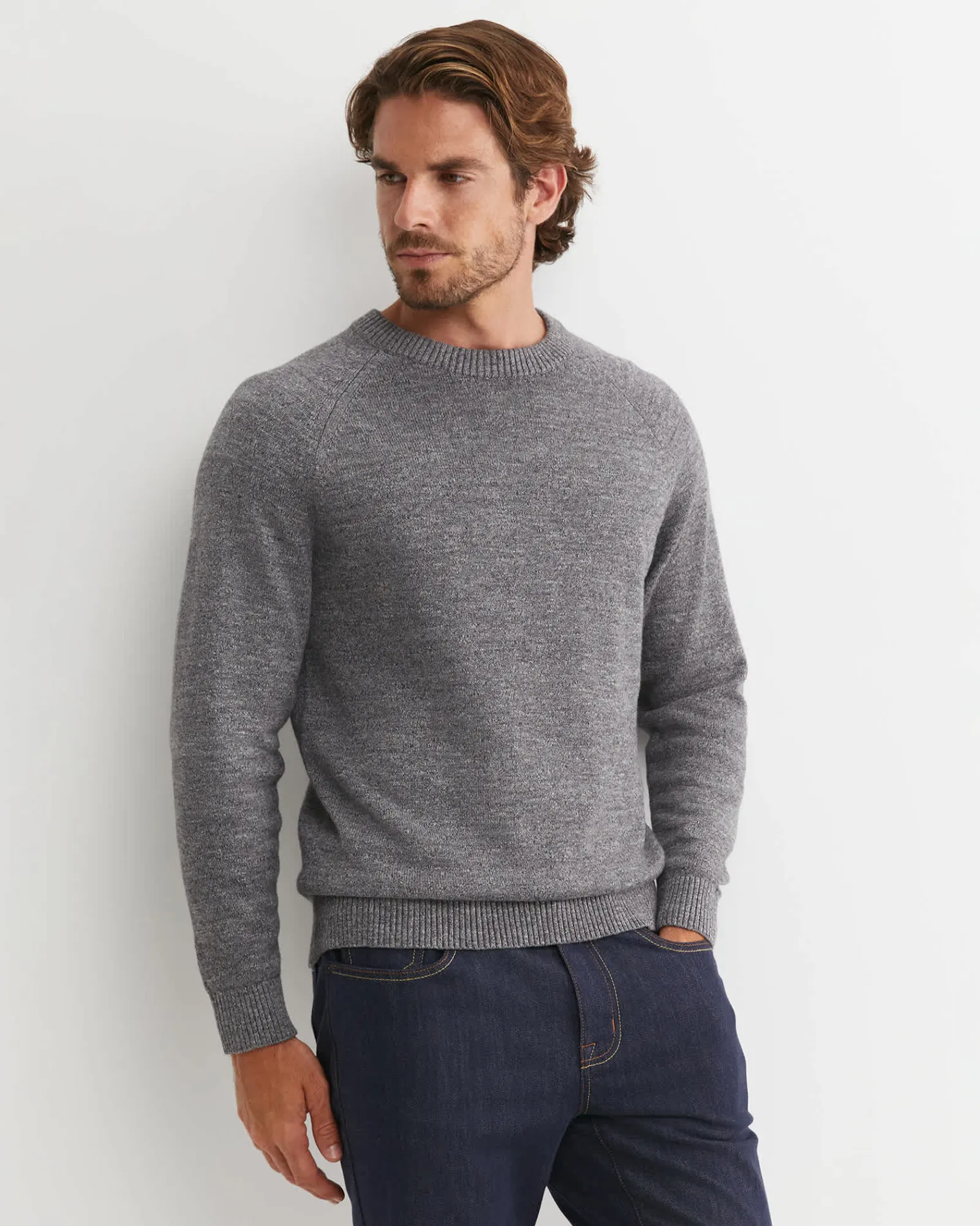 Outlet Sportscraft Riley Raglan Crew Neck Knit in Light Grey LightGrey