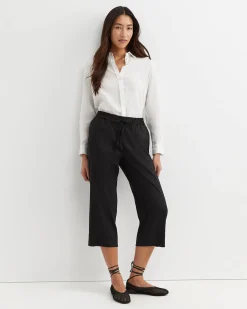 Clearance Sportscraft Rosa Bead Trim Crop Linen Pant in Black
