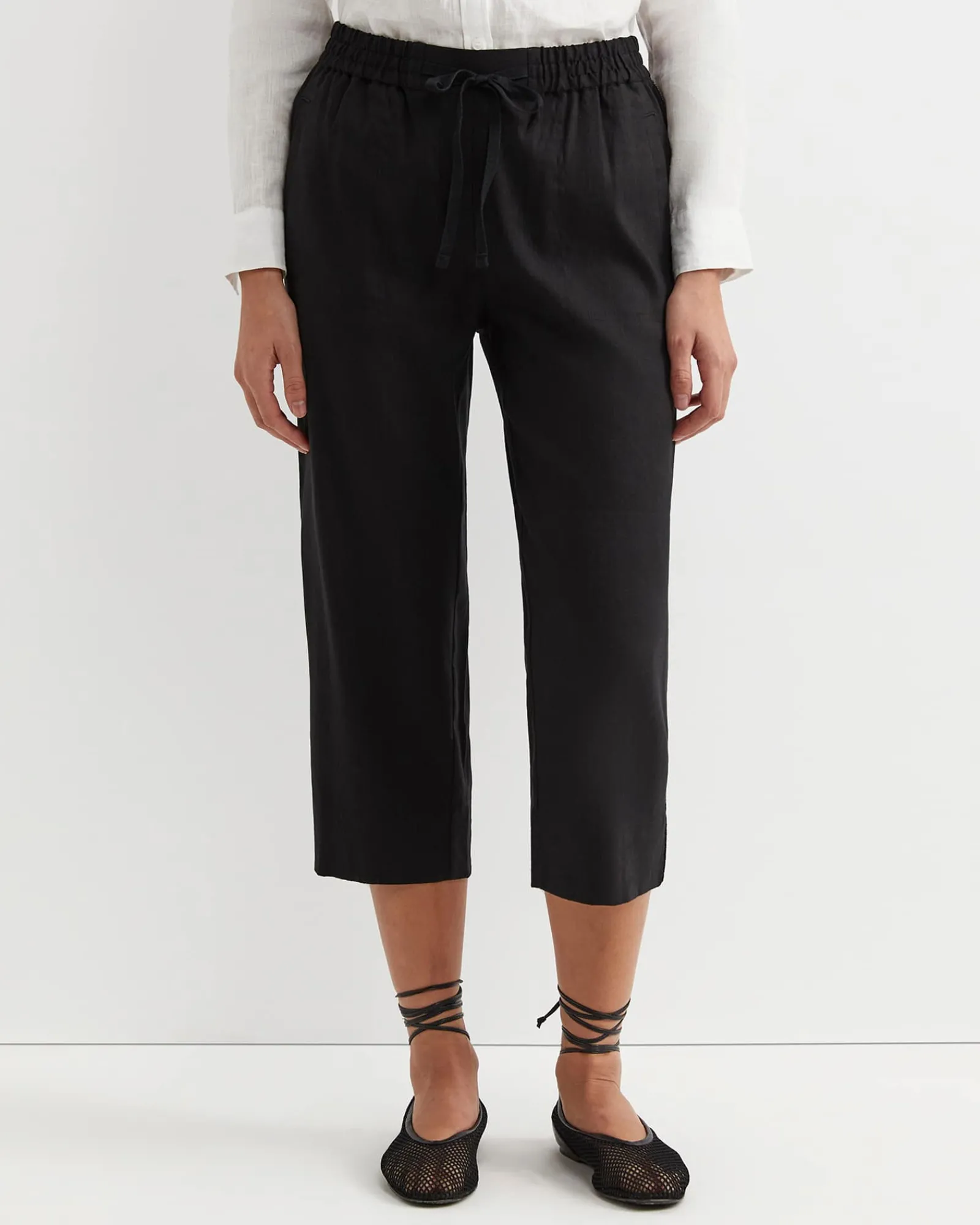 Clearance Sportscraft Rosa Bead Trim Crop Linen Pant in Black