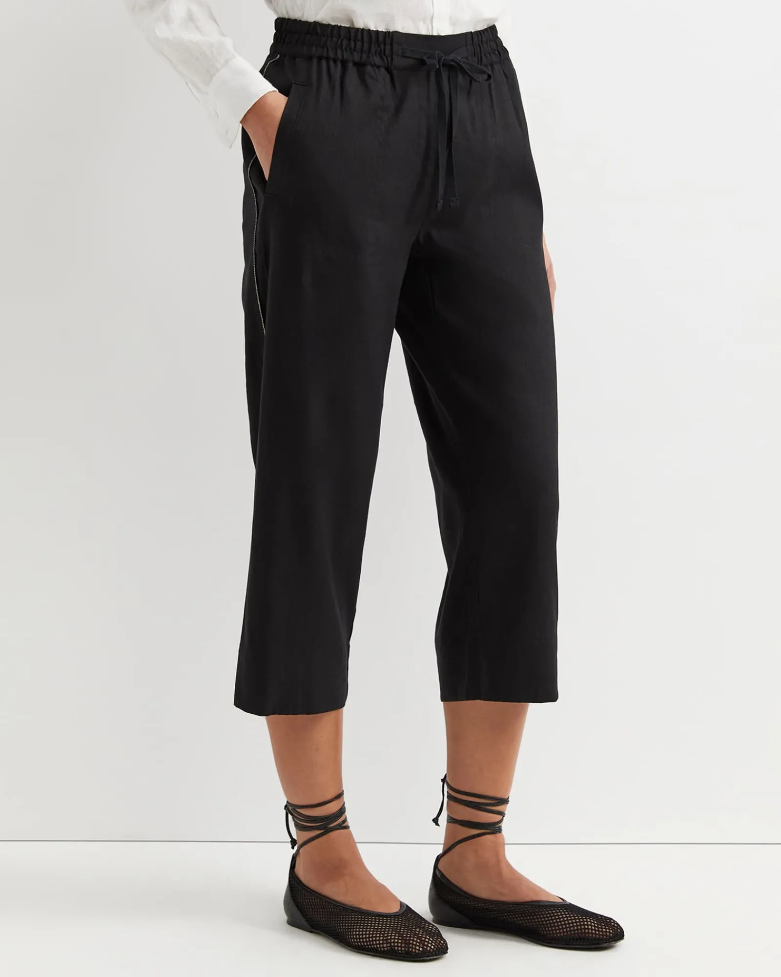 Clearance Sportscraft Rosa Bead Trim Crop Linen Pant in Black