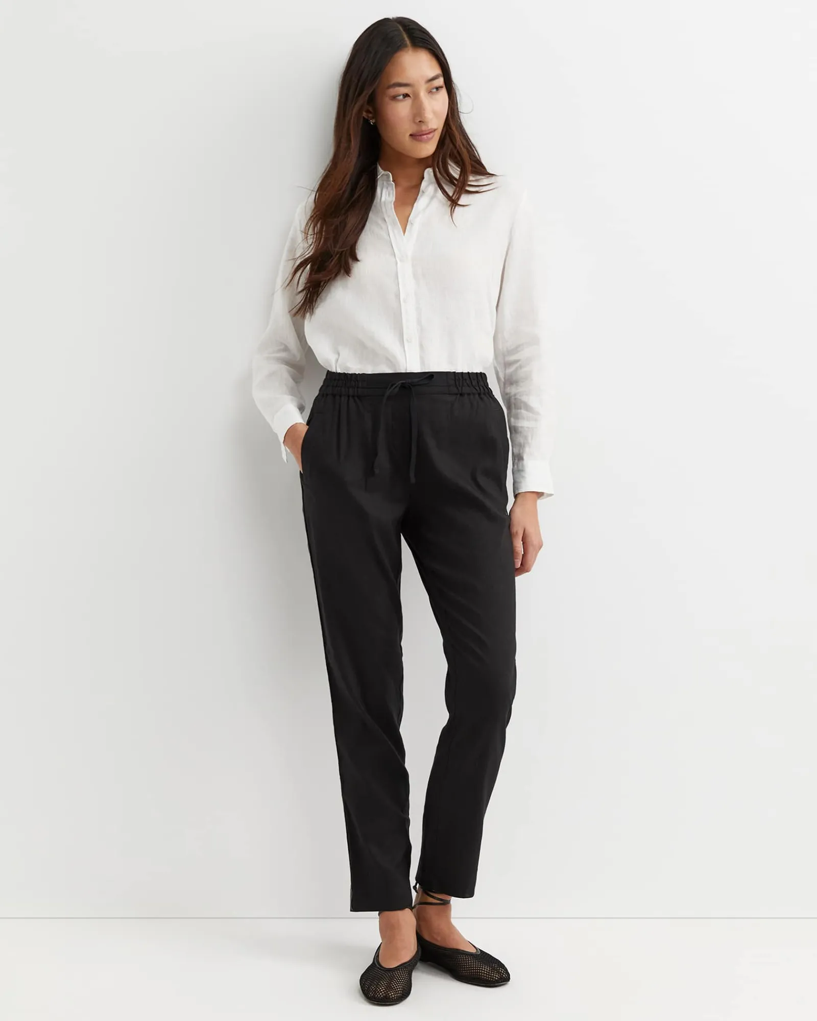 Outlet Sportscraft Rosa Bead Trim Linen Pant in Black