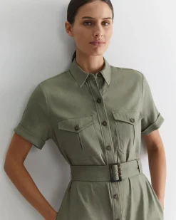 Best Sportscraft Rosa Belted Shirt Dress in Khaki