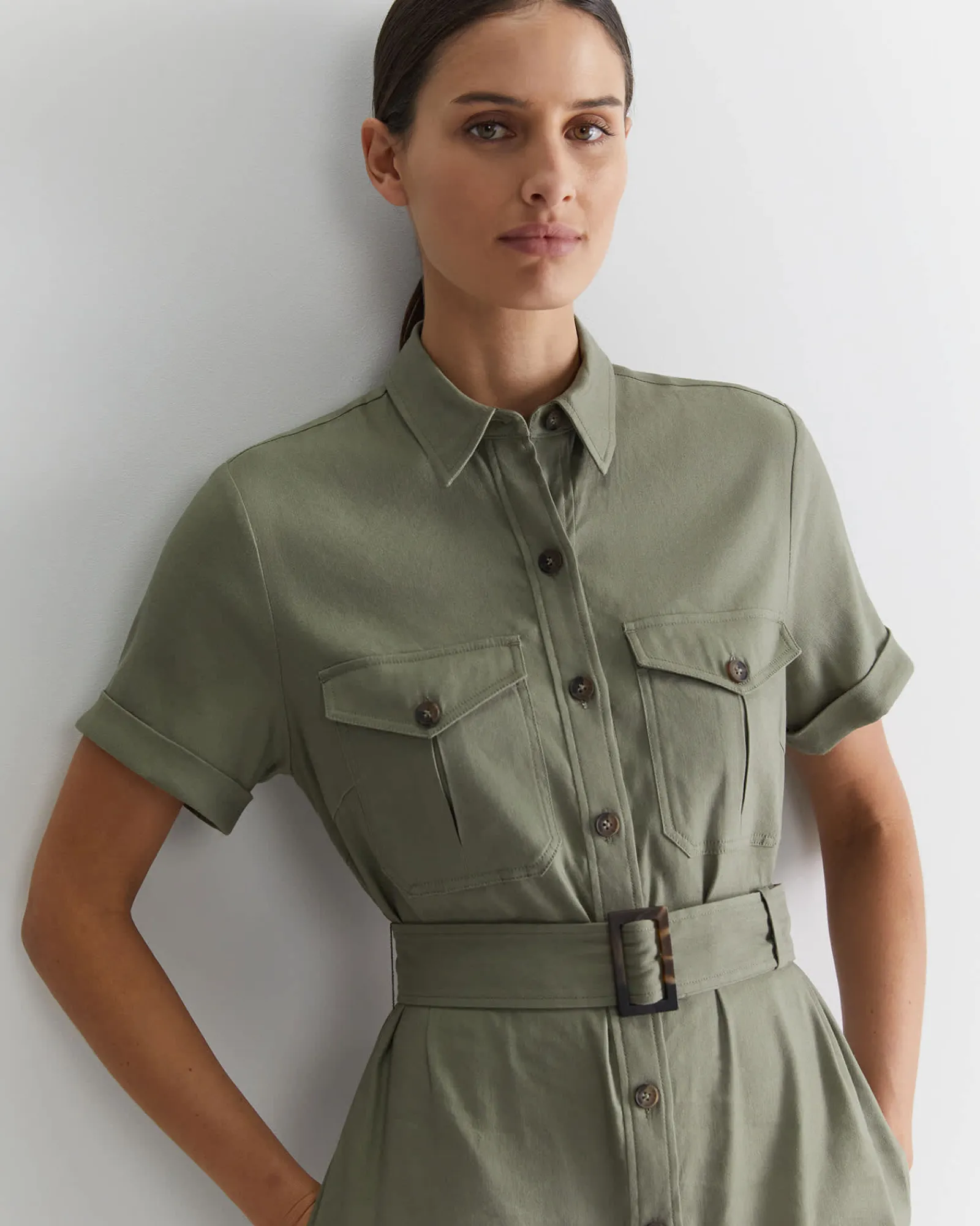 Best Sportscraft Rosa Belted Shirt Dress in Khaki
