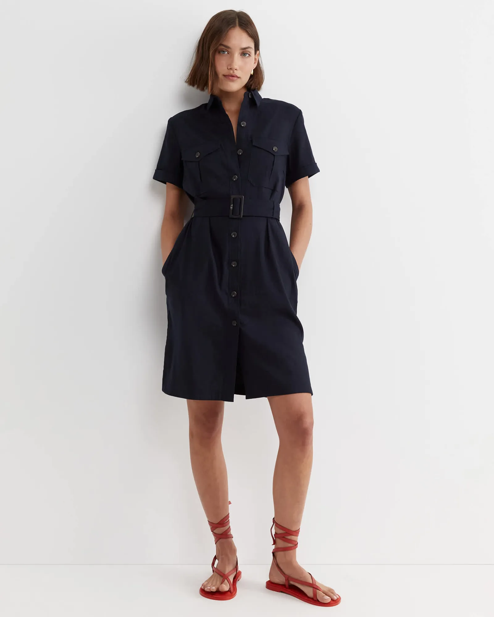 Discount Sportscraft Rosa Belted Shirt Dress in Classic Navy ClassicNavy