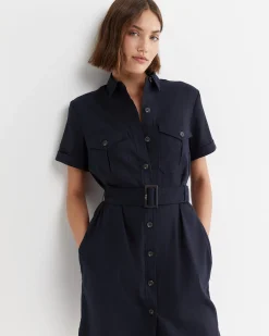 Discount Sportscraft Rosa Belted Shirt Dress in Classic Navy ClassicNavy