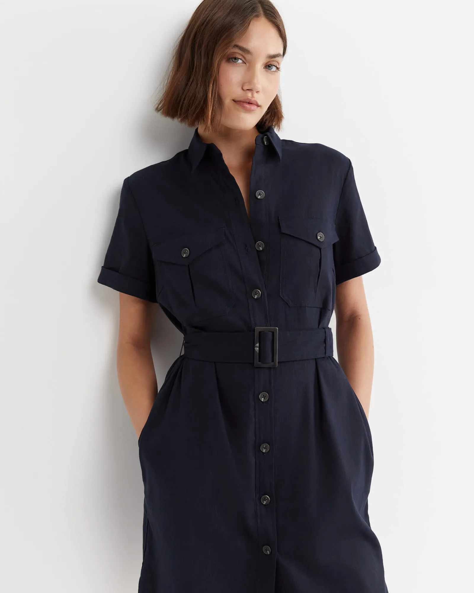 Discount Sportscraft Rosa Belted Shirt Dress in Classic Navy ClassicNavy