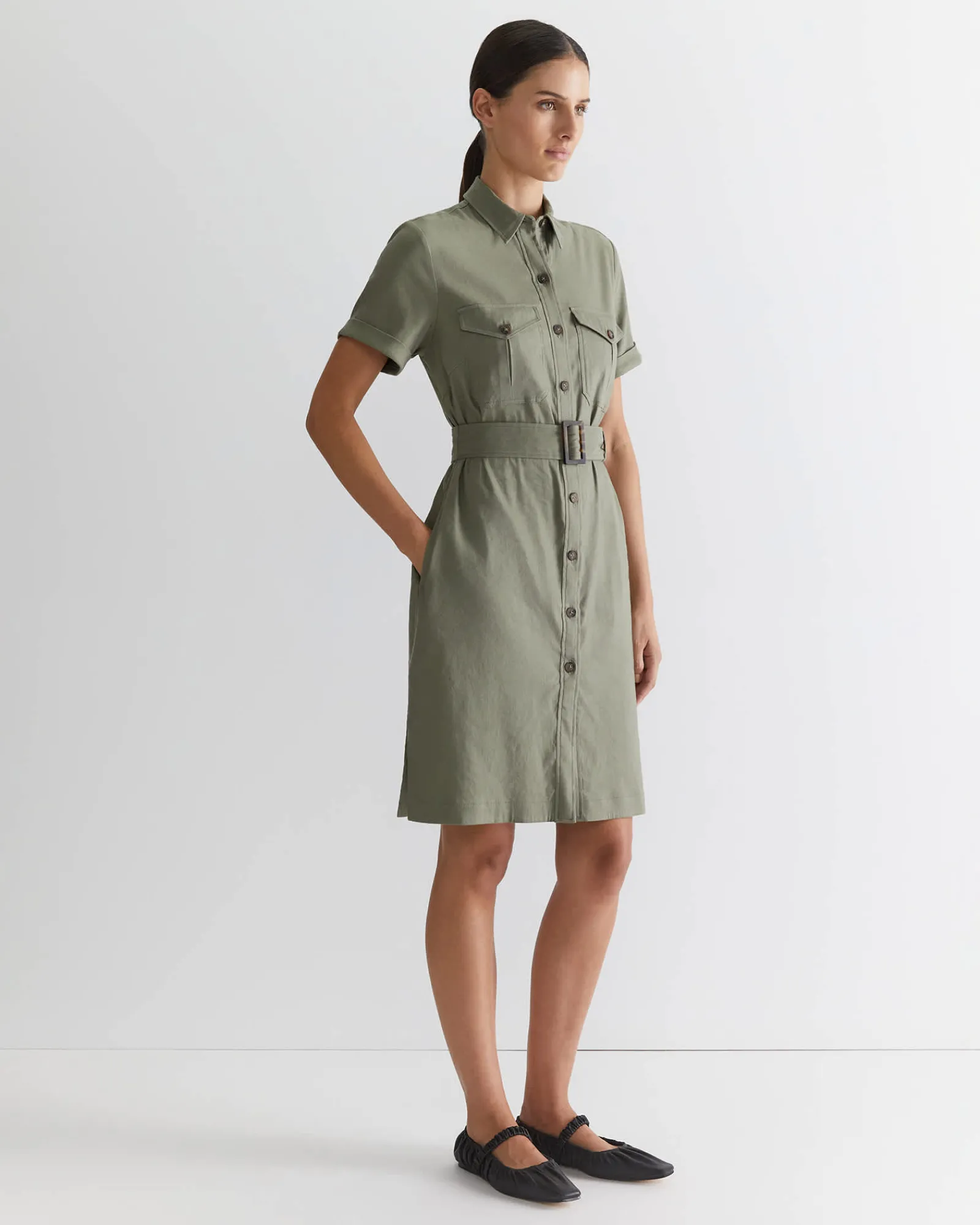Best Sportscraft Rosa Belted Shirt Dress in Khaki